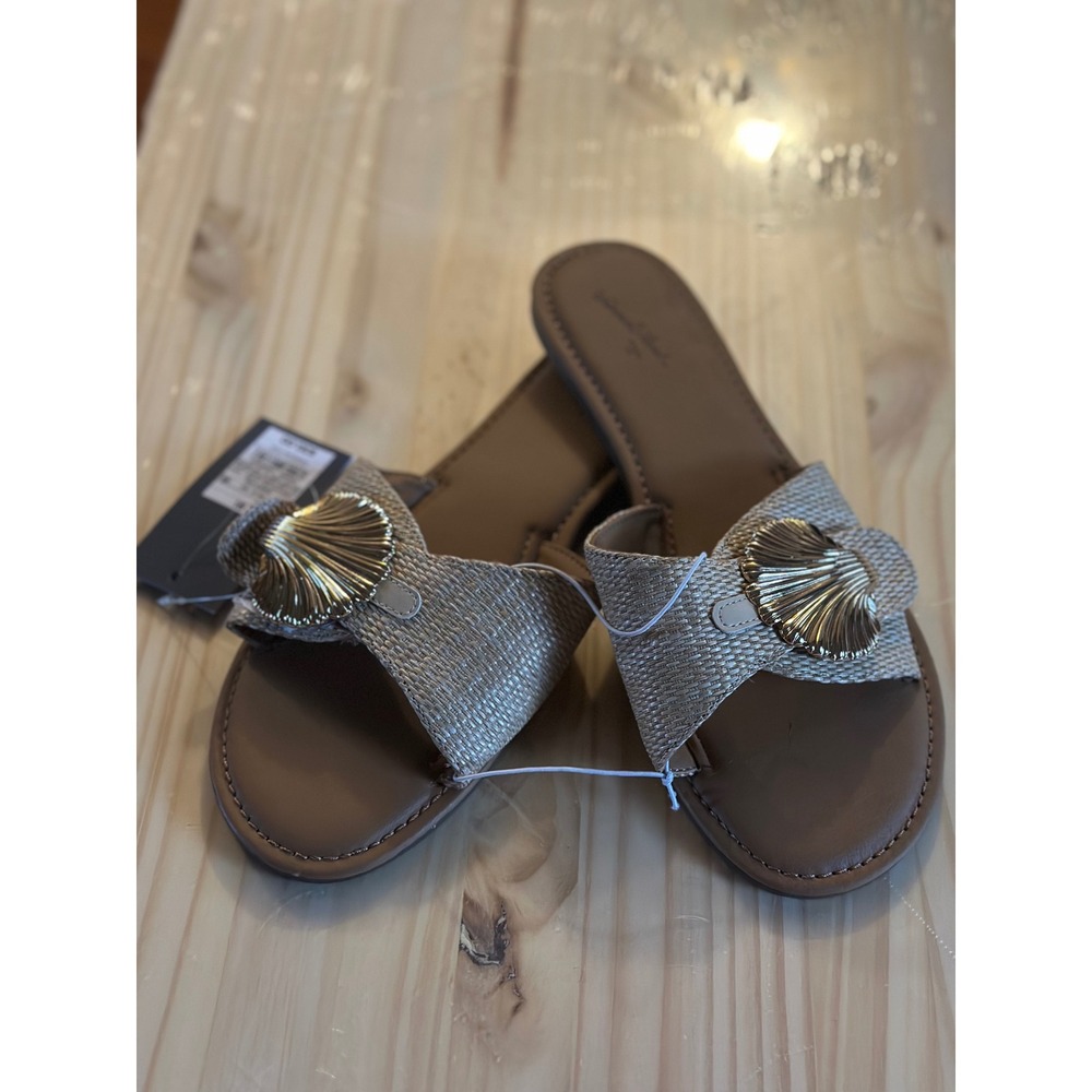 Universal Thread Nesryn Tan Woven Seashell Slide Sandals Womens 9.5 NEW